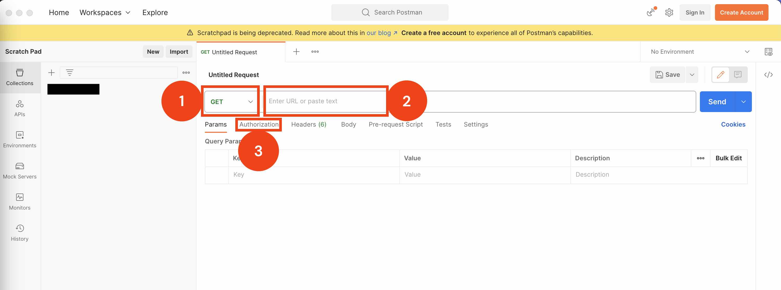 Postman request tab with the method set to GET, the users search URL entered, and the Authorization tab selected